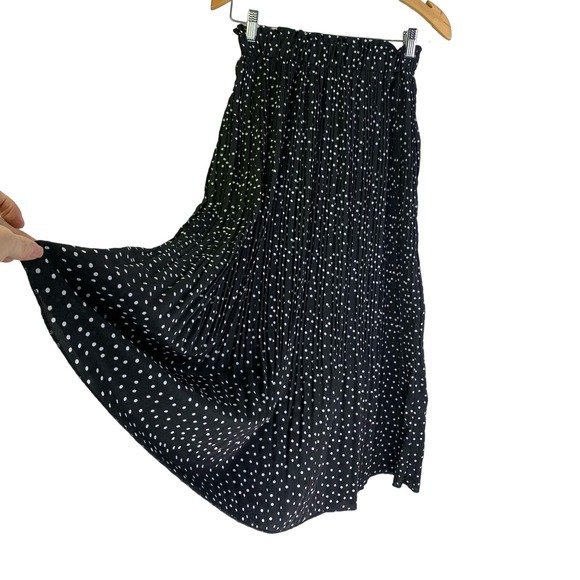 EXLURA Black & White Polka‎ Dot Pleated Ruffle Midi Skirt - Picture 6 of 13